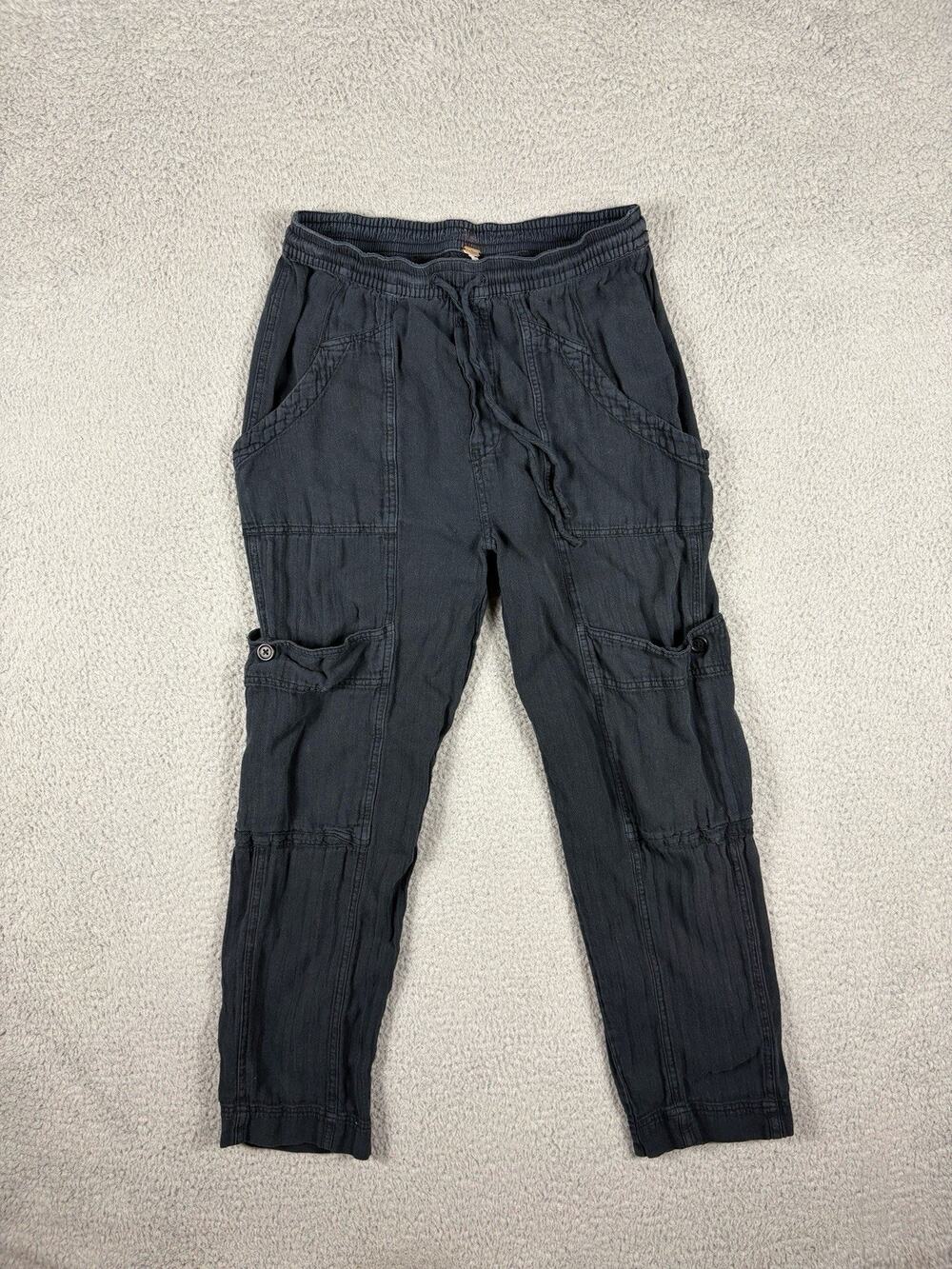 Free People Feelin Good Utility Pants Women’s XS Black Linen Blend Casual City